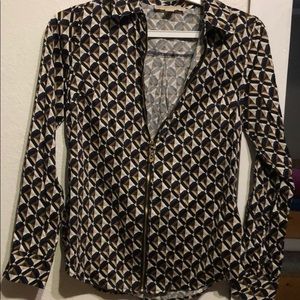 Michael Kors Top, Sz 2, cream, black, brown